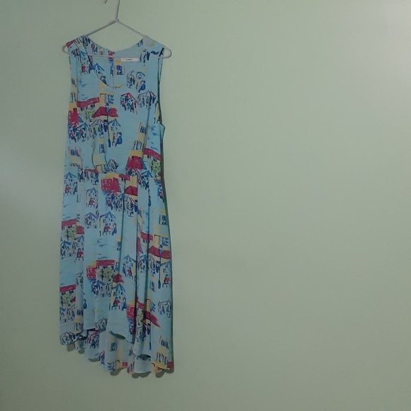 High Low hem Simple Sleeveless Turquoise dress with drinking lovers print sz 4? - Picture 2 of 7